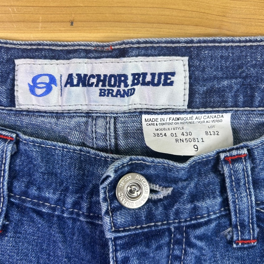 Vintage Anchor Blue Jeans Womens 9 Baggy Wide Leg Rainbow Patch Denim Blue Jeans - Picture 2 of 8